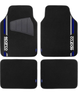 SET COMPLETO SPC19  TAPPETINI AUTO UNIVERSALI IN MOQUETTE NERO/BLU POLIESTERE